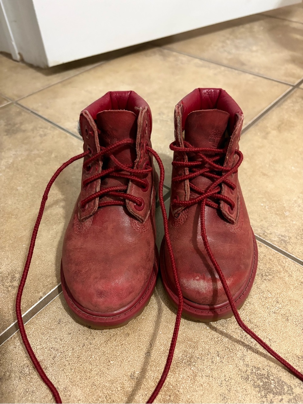 Timberland Toddler Premium 6-Inch Waterproof Leather Boots Red Burgundy